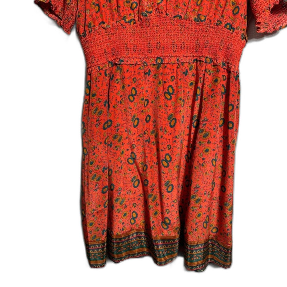 Sezane Sixtine Orange Floral Silk Boho Smocked Mini Dress European Size 40 - Picture 15 of 16